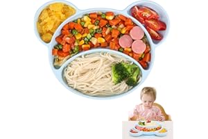 Ballery Piatti per Bambini, Tappetini Antiscivolo Piatti Bambini Piastre per Neonati in Silicone Quattro Scomparti Piatti per Neonati con Aspirazione Lavastoviglie e Microonde Sicura (Blu)