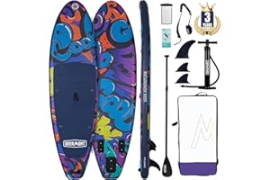Overmont Aufblasbares SUP Board Set - Stand Up Paddle Board mit Paddleboard Zubehör - Einschließlich Verstellbares Paddel Pumpe Abnehmbarer Flosse Surfboard Leash Wasserdichter Taschenrucksack
