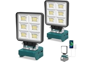 CORESLUX 2 Pièces Lampe à Batterie pour Makita 18V, 48W 5200LM Lampe de Travail LED, Projecteurs Portables avec USB et Type C, Mini Lampe de Chantier 2 Modes de Luminosité pour Réparation Automobile