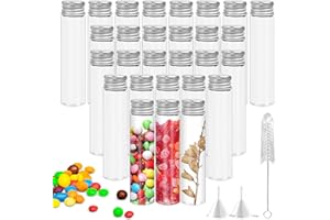 JiangLin 40 sztuk probówek z nakrętką, z aluminium, 25 ml, mała szklana buteleczka szklana, przejrzysta próbka płynu, butelki z 2 lejkami i szczotką do czyszczenia, pamiątkowa butelka z sierścią
