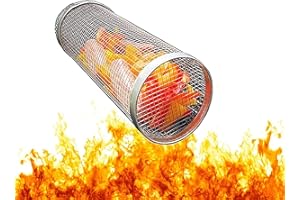 YUMSUR Panier de Barbecue en Acier Inoxydable, Panier À Légumes pour Grillades en Plein Air, Paniers À Griller Cylindriques, Accessoires De Barbecue Panier Grillagé Grille Pour Légumes, Crevettes, Steak