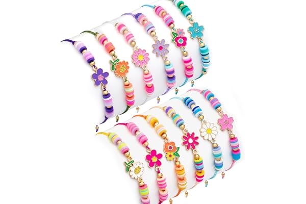 Toyssa 12 Pièces Bracelet Enfant Fille, Bracelet Amitié Pinata Anniversaire Fille Tissé Réglable Partie Fournitures Petit Cadeau Anniversaire Enfant Adolescente Femme (Fleur)