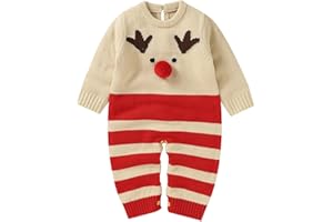 Zukmuk Pagliaccetto Neonato Neonata Tutina Lavorato a Maglia Maniche Lunghe Maglione Stampato Carino con Bottoni Abito Autunno Primavera