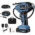 C P CHANTPOWER Tyre Inflator Air Compressor, 20V Cordless Car Tyre Pump with Rechargeable Li-ion Battery, 12V Car Power Adapter, Digital Pressure Gauge Blue