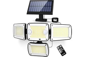 Rafow Solar Lights for Outdoor Use with Motion Sensor - Dual Sensor 342 LED 4000LM 7000K for Outdoor Security Lighting - IP65 Waterproof & Floodlight with Remote Control for Yard, Garden, 5 m Cable