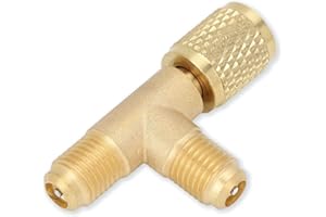 Mokernali Té D'accès à Coupleur Rapide, Adaptateur en T, Adaptateur Professionnel Laiton, avec vanne et raccord Rapide en Laiton 1/4" SAE, Adaptateur de té pour Fluide Frigorigène, pour R22 R12 R134