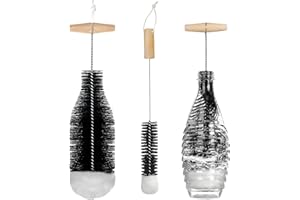 2 Goupillon Bouteille, Set de Brosse de Nettoyage avec Poignée en Acier Inoxydable,Goupillon Biberon, Brosse Bouteille pour Verre et Gourde FHISKUNYU