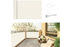 SUNNY GUARD Pantalla para Balcón 90x500cm Jardín Protección de Privacidad PES Protección UV, Resistente al Viento, con Ataduras de Cables,Crema