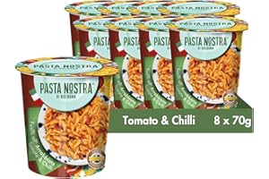 PASTA NOSTRA DI BOLOGNA Pasta Nostra | Instant Pasta Pots, ARRABBIATA Fusilli Pasta with a Tomato and Chilli Sauce, Pack of 8 x 70g, Made in Italy, Ready in 5 minutes