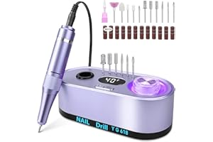 Urbuti Torno para Uñas,Torno para Uñas Profesional 40000 RPM con 12 Cabezales de Pulido, Pantalla LCD,Control de Botones Iluminados,Silencioso, Lima Electrica Uñas (Morado claro)