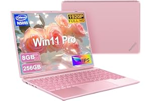 NOTODD Ordenador Portátil 14 Pulgadas Win11 Pro Portatiles Celeron N5095 8GB RAM 256GB SSD 1TB Expand (TF-512GB) Laptop FHD 1920x1200 Wi-Fi 5 mini HDMl Ratón Inalambrico & Membrana de Teclado Español- Rosa