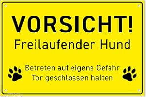‎HAGEFOL HAGEFOL® Vorsicht Hund Schild - 30x20 cm (groß), stabiles 3mm Aluminium Metall Schild, mit 4 Bohrlöchern, Schild zur Warnung vor dem Hund