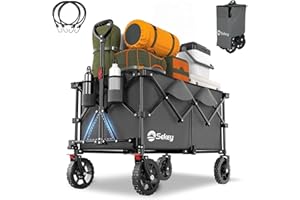 Sekey 200L Folding Festival Trolley with All-Terrain Wheels and Brake, Heavy-Duty Cart Loadable up to 150KG (330LBS), Patented Four-Directional Foldable Design, Wagon for Beach Camping Outdoor, Grey
