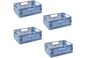 EURXLQ 4 Stück Klappbox Blau 15×10×6cm,Klappkiste Körbe Aufbewahrung Zusammenklappbarer Tragbar Aufbewahrunskisten Bunt aufbewahrungskiste Geeignet für Küche,Bad,Büro,Schlafzimmer