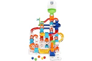 VTech Marble Rush Spiral City, Gioco da costruzione per bambini con 5 biglie e 62 pezzi da costruzione, giocattolo da costruzione codificato a colori, 4 anni +, versione inglese, multicolore, 20 x 40
