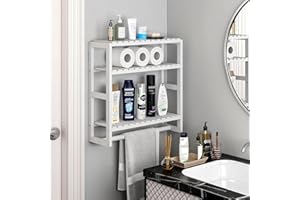 Easyhomie Adjustable Bamboo Wall Shelf, Three Tier Multifunctional Bathroom Shelf & Kitchen Shelf & Plant Shelf & Book Shelf & Living Room Display Shelf, Wall-Mounted or Free Standing