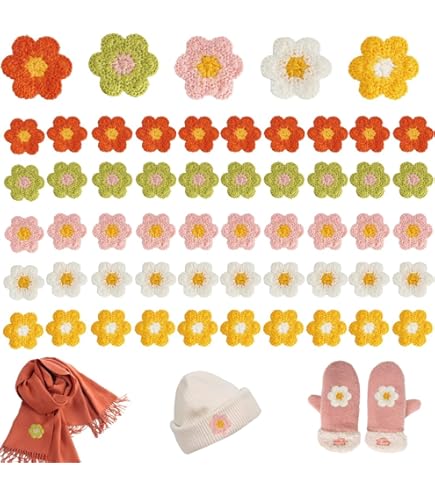 Toppe Floreali All'Uncinetto - 60 Pezzi, 6 Colori, Per Cucire Su Cappelli E Abiti - Foto 8