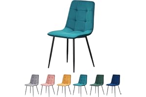 MOF Dining Chair, Velvet Dining Chairs with Padded Seat and Backrest, Sturdy Metal Legs - Accent Chair for Kitchen, dining room, living room or home office (Teal Check)