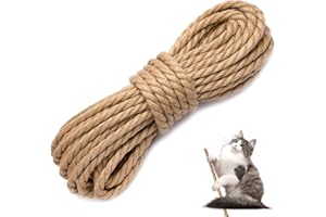 JJHXM 1 pièces Corde de Sisal Naturel,6mm*15m Corde en sisal de Haute qualité,Robuste Durable,pour réparation et Remplacement de Chat Scratch Pilier, Corde Sisal pour Chat Griffes abrasives