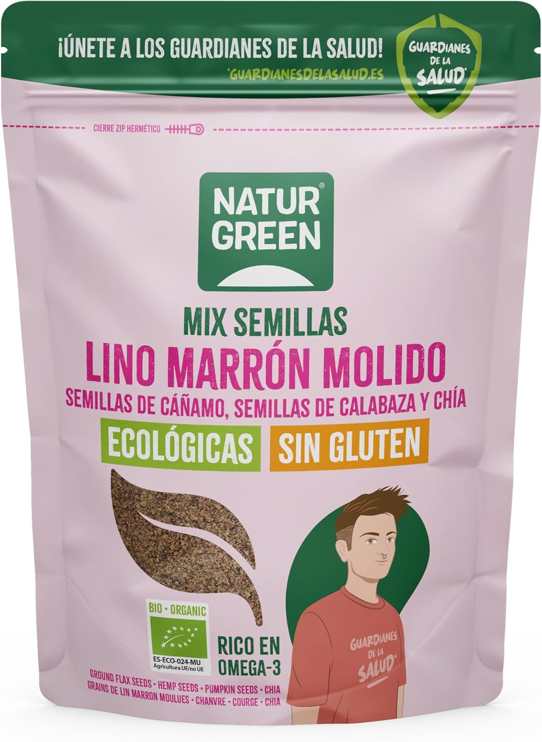 NaturGreen semillas de lino, cáñamo, calabaza y chía Bio 150 g | Fuentes de fibra, proteína y Omega-3 | Sin azúcares añadidos | Sin gluten | Producto orgánico | Perfecto para dietas saludables