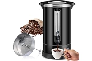 Homtone percolateur à café 120 tasses/18L à double paroi, percolateur industriel avec filtre rond et robinet, distributeur d'Eau Chaude pour Café, Thé, 1500W (Noir)