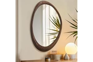 AAZZKANG Large Wall Mirror with Irregular Wood Framed 60L x 40W cm Vintage Asymmetrical Hanging Mirrors for Bathroom Bedroom Living Room Entryway Brown