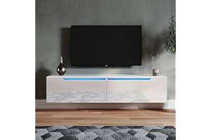 SONNI Mobile TV Bianco Alto Lucido Senza Maniglia Design Mobile Basso Soggiorno con Illuminazione a Led Mobile Porta TV (140x35x30cm) per Soggiorno o Salotto