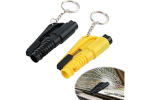 Sangcca 2Pcs Llavero de Emergencia 3 en 1 para Coche - Herramienta Llavero de Escape Emergencia de Auto con Rompecristales, Cortador de Cinturón y Silbato - Amarillo y Rojo