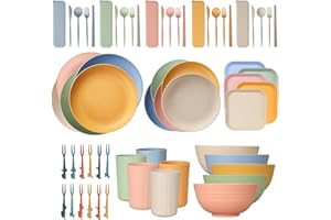 CSYY Juego de vajilla irrompible de 62 Piezas para 5 Personas, Juego de Platos y Cuencos de Camping, Juegos de Cena de Picnic Ligeros, Coloridos Platos de plástico para Barbacoa, Tazas, Cuencos, Juego de