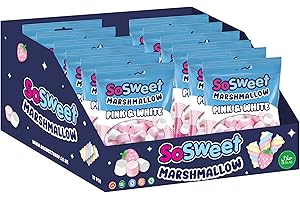 SoSweet Marshmallow Pink & White – 12 x 140g Bags of Soft, Fluffy Vanilla and Strawberry-Flavoured Marshmallows | Great for Snacking, Baking & Desserts | Classic Sweet Treats