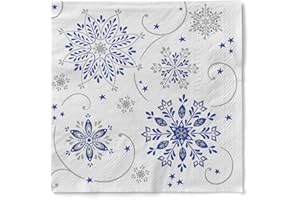 MANK GMBH Mank Tissue-Servietten | Premium Einweg-Serviette | saugstark | perfekt für Weihnachtsfeiern & Adventsfeiern | Weihnachtsservietten | 100 Stück | Cristal (Blau-Silber, 33 x 33 cm)