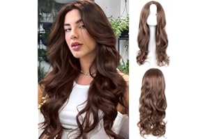 AOWVUTS Lange Gewellt Perücke Für Frauen Mädchen Natuaral Synthetisches Haar Hitzebeständig Perücke Charmante Lange Wellige Perücke Mittelscheitel Lang Lockig für Partys Cosplay Täglich