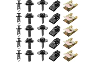 Faankiton 100PCS Car Screws and Bolts, Car Screw and Nut Clip Kit, U Type Body Panel Screw Clips, Car Body Fender Screws, Car Bumper Screws, Metal U type Fastener Clip for Wheel Arch Cover Undertray