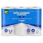 by Amazon Super Absorbent Kitchen Paper, 3 Ply, 3 Rolls (1 Pack of 3), 80 Sheets per Roll, FSC Certified