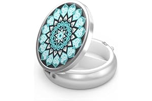 HION Pastillero de 3 compartimentos, pastillero portátil para bolsillo o bolso, pastillero de metal decorativo, organizador de vitaminas, regalo único(Paix mandala paradis)