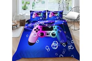 ‎TOSPASS Tospass Bettwäsche Set 135x200cm Gamepad 3D Mädchen Jungen Jungs Kinder 2 Teilig Weich Schwarz Kinderbettwäsche Microfaser Bettbezug mit Reißverschluss 1 Kissenbezug 80x80cm