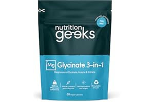 NUTRITION GEEKS Magnesium Glycinate 3-in-1 Complex - 1800mg Supplements as Bisglycinate, Citrate & Malate 90 Vegan Capsules, Triple High Absorption 384mg Elemental, UK Made