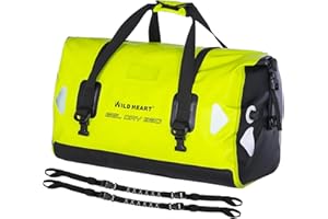 WILD HEART - Borsone Impermeabile 40L 66L 100L con Cuciture saldate, Tasca in Rete per Kayak, Campeggio, Canottaggio, Bici,Moto
