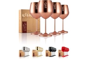 Gusto Nostro Copa de vino de acero inoxidable – 18 onzas – Copas de vino irrompibles de oro rosa para viajes, camping y piscina – Copa de vino de metal portátil elegante, única y fresca para