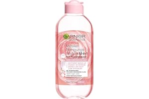 Garnier All-in-1 płyn do czyszczenia micelarny z wodą różaną dla szczególnego blasku, zmywacza do makijażu i oczyszczania twarzy dla skóry wrażliwej, Skin Active, 1 x 400 ml