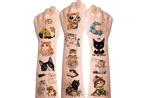 DEEN Temporary Tattoos for Kids,8 Sheets Cute Cat Kids Tattoos,Kawaii Cat Transfer Tattoos for Kids,Waterproof Fake Children Tattoo Stickers for Kids Children Cat Theme Birthday Party Bags Fillers Gifts