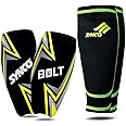 Synco Football Shin Guard with Supporter Sleeve - 1 Pair Slip-in Guard for Extra Protection & Stretchable Lycra Fabric Sleeve, Combo (Bolt, M)