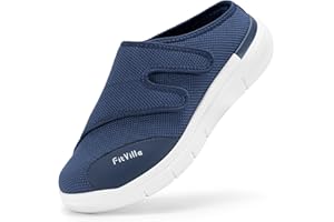 FitVille Mens Slip On Diabetic Shoes Extra Wide Adjustable Slippers Backless Orthopedic Mules for Swollen Feet Walking Indoors Outdoors