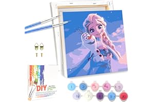 LAISU Eiskönigin Malen Nach Zahlen mit Rahmen Leinwand Pinseln Acrylfarben für Kinder, Junior und Erwachsene Anfänger, 20x20cm Kleine DIY Cartoon Prinzessin Gemälde Bastelset für Mädchen ab 6 Jahre