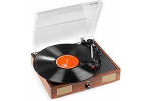 Fenton RP106W - Platine Vinyle USB avec Haut-Parleurs Intégrés - Bois, Design Rétro, Arrêt Automatique, Convertisseur MP3, avec Capot Anti-poussière
