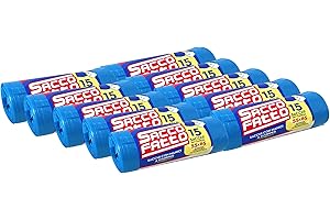 EFFENNE GROUP 150 Sacchi Spazzatura Azzurri, Sacchetti Plastica con Manici a Shopper, 55x65cm, Sacchetti Trasparenti Super Resistenti, Sacchetti Spazzatura, Raccolta Differenziata, Raccolta Differenziata Esterno