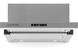 Klarstein Vinea Substructure Cooker Hood - Kitchen Extractor Fan, Extractor Hood, Pull-Out Flat Screen Hood, Air Output Up to 610 m3/h, 2 Interchangeable Dishwasher-Proof Grease Filters, Silver