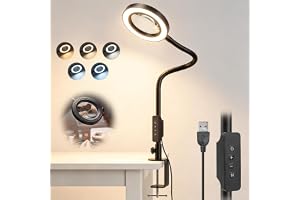 LED förstoringsgla med klämfot, 10 x förstoringsklämma lampa | 360° svanhals, 5 färglägen och 10 ljusstyrkenivåer, USB-skrivbord för pyssel, läsning, sömnad, reparation