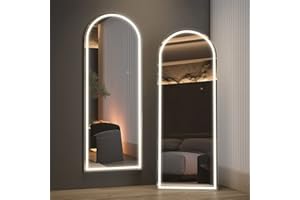 ‎CASSILANDO CASSILANDO 160x50 gewölbter Ganzkörperspiegel, LED Spiegel Ganzkörperspiegel mit Licht, Beleuchteter Bodenspiegel, Ankleidespiegel, Eitelkeitsspiegel für Schlafzimmer, Dimmen &3 Farbmodi (weiß)