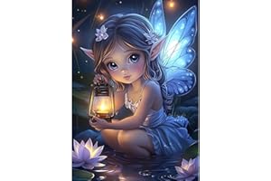 NEWENMO 5D Anges Mignons Diamond Painting Set,DIY Lotus et Nénuphars Peinture Diamant pour Adultes,Diamond Art Kits,Diamant Painting Kit Complet,pour Adulte Débutant Maison Décoration (30x40cm)